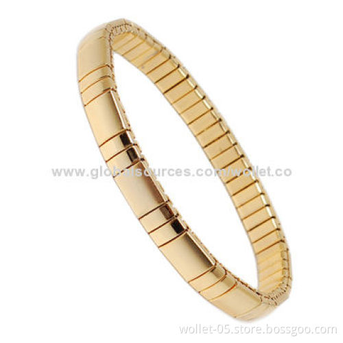 Hot Selling Gold Plating Fashionable 316L Stainless Steel Elastic Bracelet with High Polished